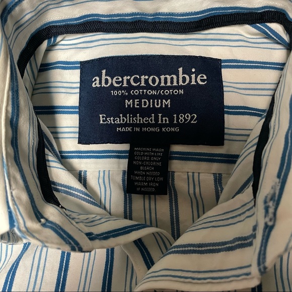 Abercrombie Boy’s Blue Stripes Cotton Button-Down Shirt Size M - Picture 3 of 9